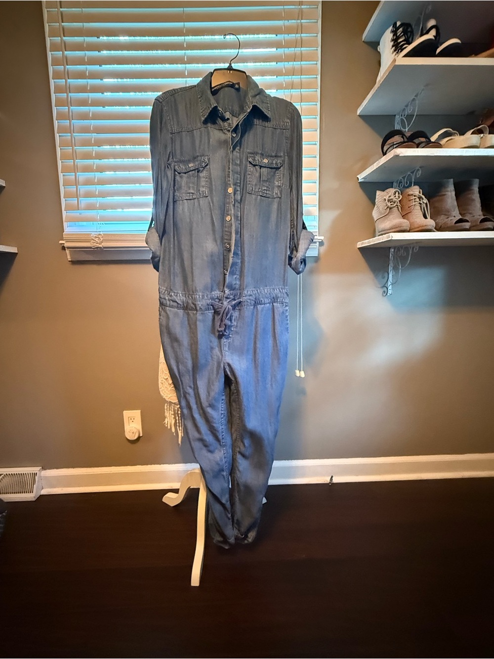 New York & Company Chambray Denim Jumpsuit - Light Blue